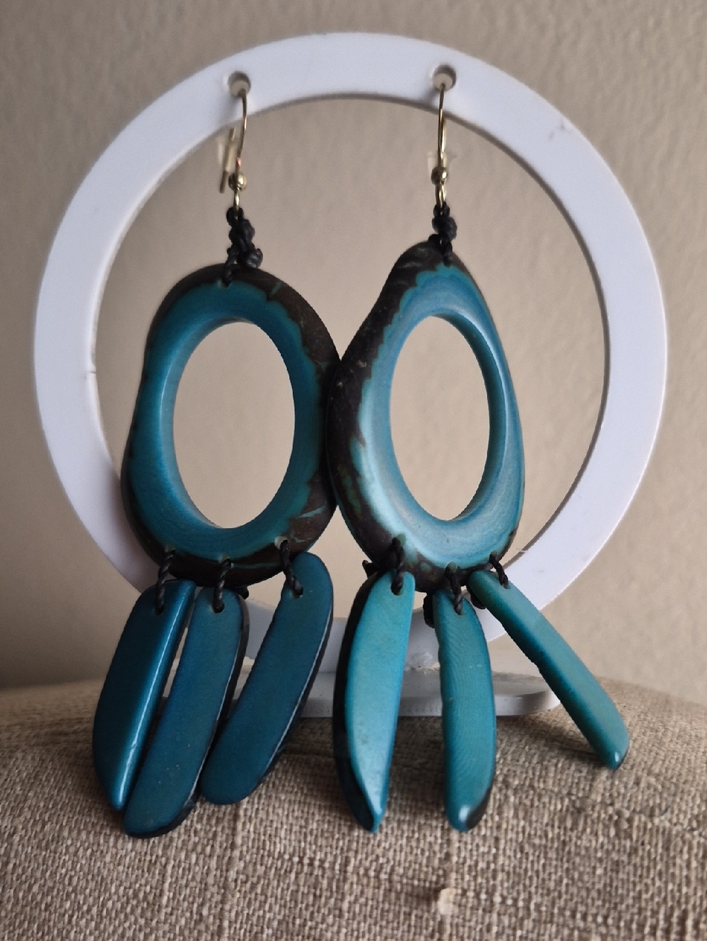 Tagua Turquoise Handcrafted dangle hanging Earrings New